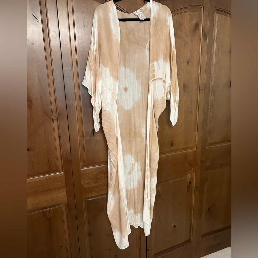 Free People Tan and Cream Tie-Dye Duster Kimono